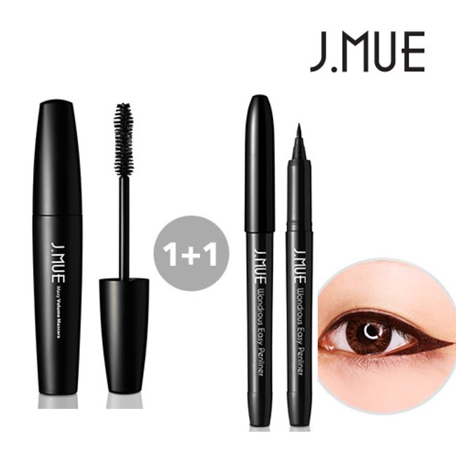 Jmu 1+1 smudge-free eye + mascara eyeliner mascara, curl long mascara + pen black, 1ea