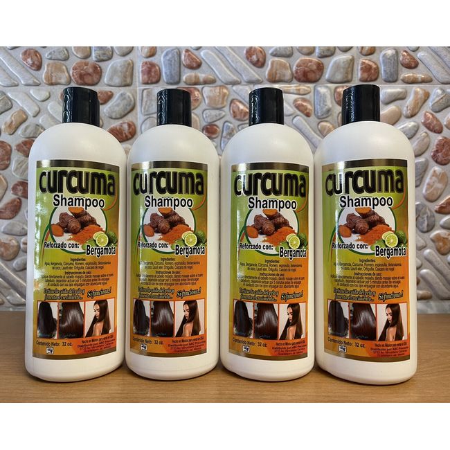 4PK BERGAMOTA SHAMPOO CURCUMA  32 OZ SHINE HEALTHY HAIR PRODUCT OF MEXICO