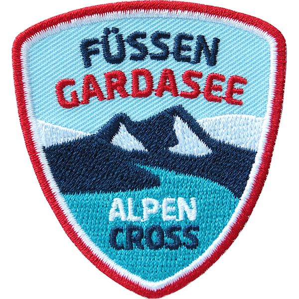 2 x MTB Abzeichen 55 x 60 mm gestickt/Alpencross Füssen - Gardasee/Transalp Alpenüberquerung Mountainbike/Aufnäher Aufbügler Sticker Patch/Rad-Tour Radreise Bike Radführer Radkarte Kompass