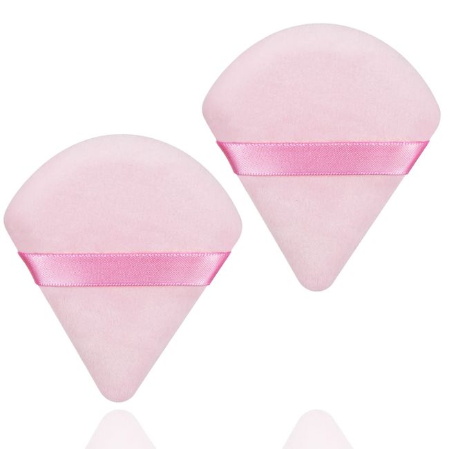 2 Stück Dreieck Makeup Puderquaste Weich Triangle Powder Puff Velours Puderquaste Gesicht Dreieck Wiederverwendbar Triangle Make up Schwamm Pads für Loses Puder Foundation Kosmetik (Rosa & Rosa)