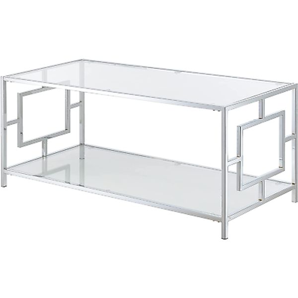 Town Square Chrome Coffee Table with Shelf, Glass/Chrome