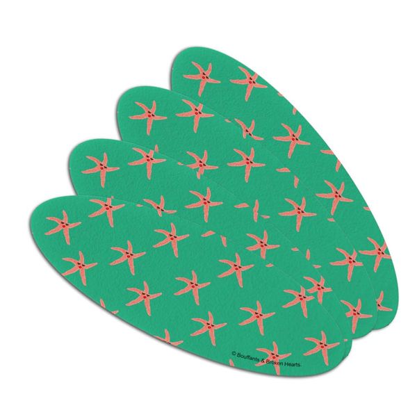 Glam Starfish Tropical Pattern Double-Sided Oval Nail File Emery Board Set 4 Pack