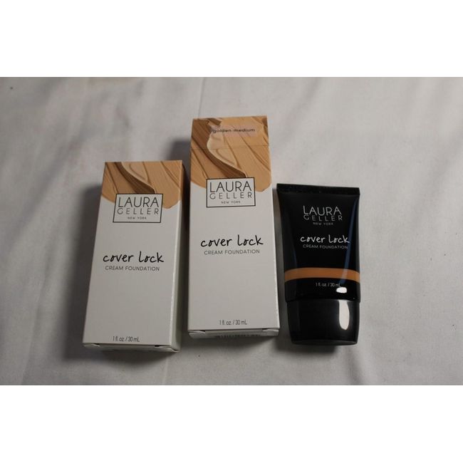 Laura Geller Cover Lock Cream Foundation Golden Medium, 1 Oz -- Lot of 2   NEW!