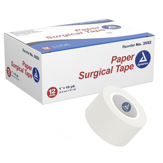 Paper Surgical Tape 3552 1"x10 yds Hypoallergenic Dynarex (12rolls/box -1 Box)