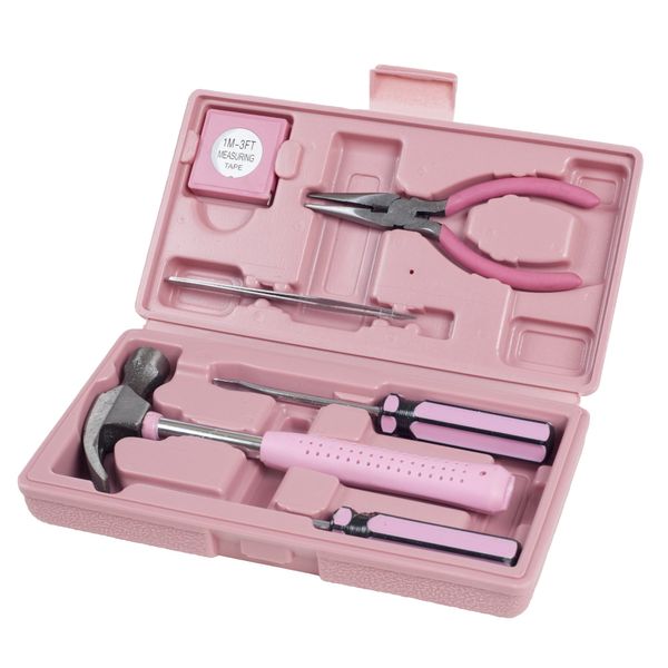 Stalwart 75-HT2007 Household Hand Tools, Pink Tool Set - 9 Piece by Set Includes – Hammer, Screwdriver Set, Pliers