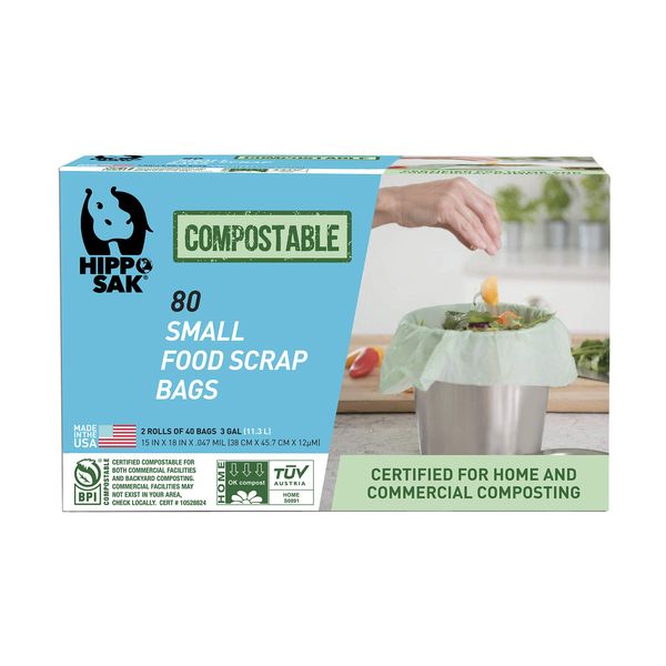 Hippo Sak Compostable Small Food Scrap Bags, 80 Count