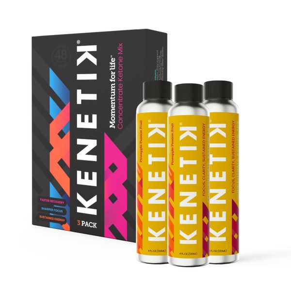 Kenetik Ketone Drink Mix, Exogenous Ketones Blend, Keto, Caffeine & Sugar Free, Vegan Nootropics Brain Supplement for Memory and Focus, D-BHB Ketones - Pineapple Passionfruit, 3PK (12 Servings)