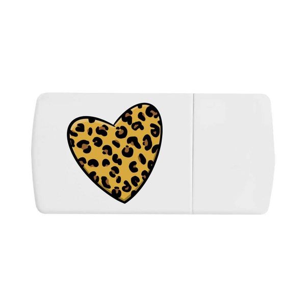 'Leopard Print Heart' Pill Box with Tablet Splitter (PI00013496)