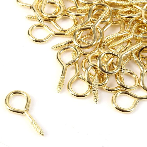 SISI UK Eye Screw Hooks Brass Plated Steel Eyes Bolts Screw-in Hooks 19mm Long (6mm Eye Diameter) Gold Screw in Findings Ideal for Hanging Frames & Ornaments Pack of 100.