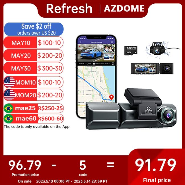 AZDOME M550 3 Channel Dash Cam Front Inside Rear Three Way Car Dash Camera  4K+1080P Dual Channel With GPS WiFi IR Night Vision - AliExpress