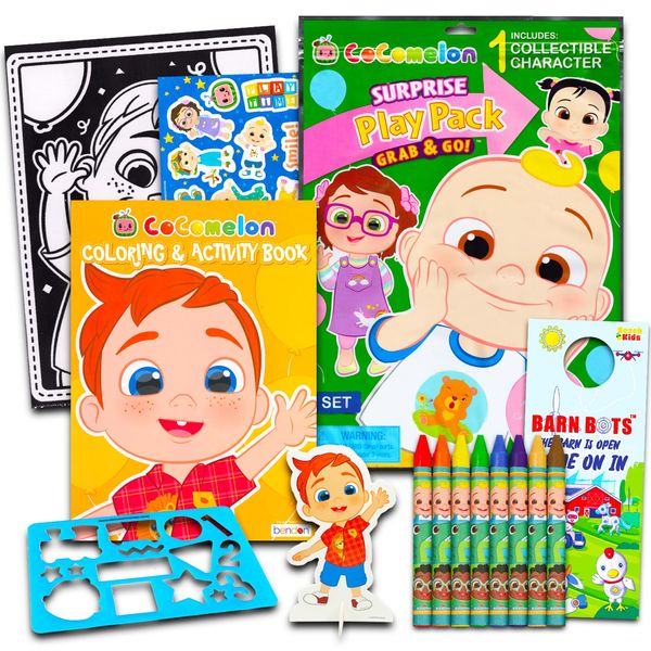 Bendon Cocomelon Coloring Book Set - Giant Play Pack for Kids with Coloring Book, Stand Up Character, Stickers, More