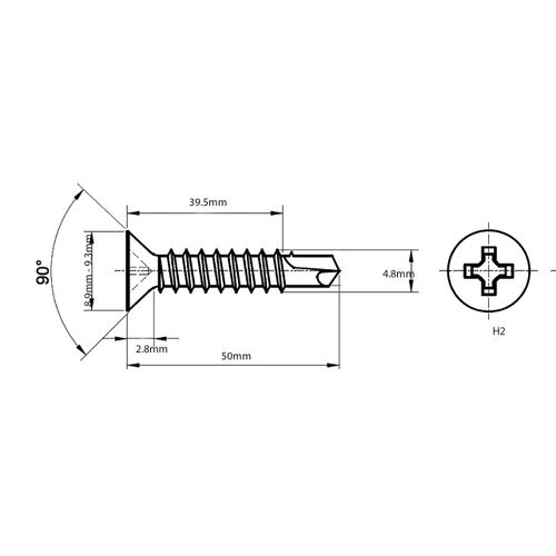 4.8mm x 50mm Self Drilling Countersunk Screws Steel Self Tapping Screws for Metal Sheets Roofing Windows (Pack of 50)