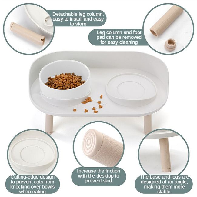 Double Bowls for Dog and Cat, Adjustable Elevated Feeder, Pet