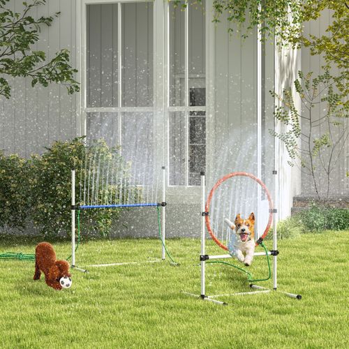 3PCs Dog Agility Training Equipment Set with Spray Water Tube, White