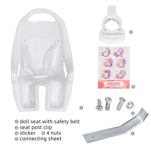 EIRONA Doll Bike Seat for Girls, Bicycle Doll Chair for 12 14 16 18 20 Inch Bike, American Girl Kids Children Bike Accessories for Doll, White