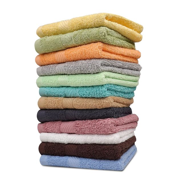 ZUPERIA 100% Cotton Bath Wash Cloths - 12 Pack - 12" x 12"- Highly Absorbent Soft Washcloths for Face, Gym Towels, Hotel Spa Quality, Reusable Multipurpose Towels (12 Pack, 12 Multi Colors)