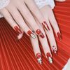Carufin 24Pcs Snow Christmas Tree Checker Pink Line French False Nails Acrylic False Nail Press on Nails Ballet False Nails for Women Girls (E)