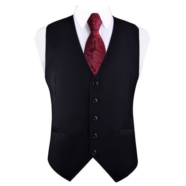 GUSLESON Men's Suit Vest Business Formal Dress Waistcoat Vest with 2 Pockets for Suit or Tuxedo (Black,L)