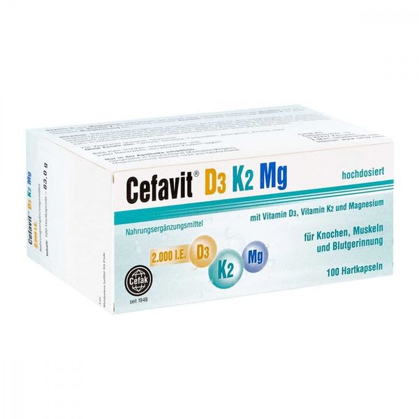 Cefavit D3 K2 Mg 2,000 IU 100 Hard Capsules, Gluten Free