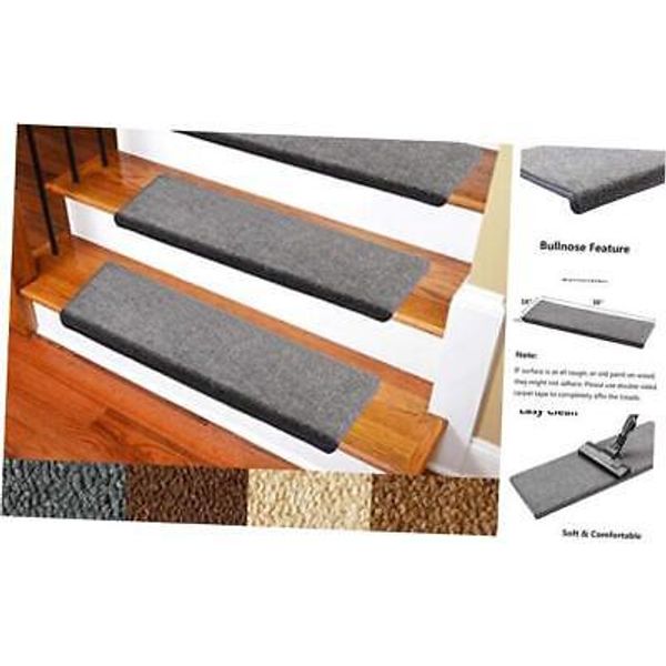 Carpet Stair Treads – Non-Slip Bullnose Set of 14 (10 in×30 in) Dark Grey