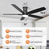 52 Inch Flush Mount Black Ceiling Fan with Light and Remote Control.Noiseless,Di