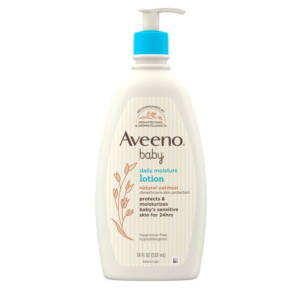 Aveeno Baby Daily Moisture Moisturizing Lotion for Delicate Skin with Natural Colloidal Oatmeal & Dimethicone, Hypoallergenic, Fragrance-, Phthalate- & Paraben-Free, 18 fl. oz (Package may vary)