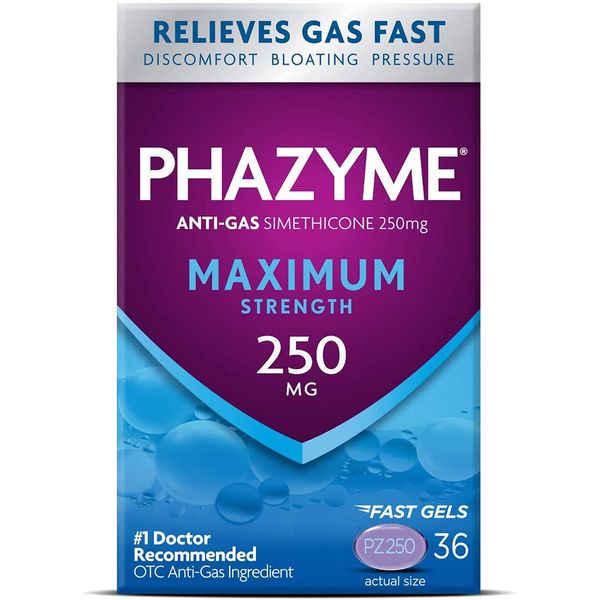 Phazyme Maximum Strength Gas & Bloating Relief, Works in Minutes, 36 Fast Gels (Pack of 12)