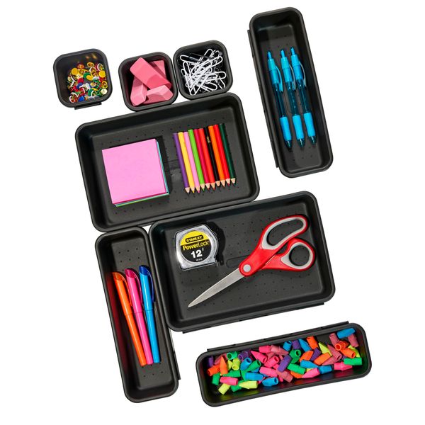 Madesmart 8-Piece Interlocking Bin Pack-Carbon Collection Customizable Multi-Purpose Storage, Durable, Easy to Clean & BPA-Free