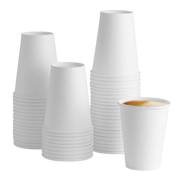 Comfy Package [12 oz. - 100 Pack White Paper Hot Cups, Coffee Cups