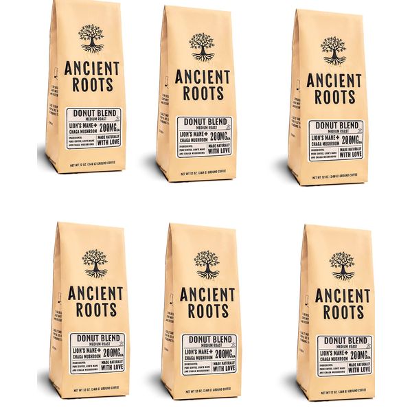 Ancient Roots Donut Shop  Coffee with Benefits of Mushroom Case of 6 bags 12 oz