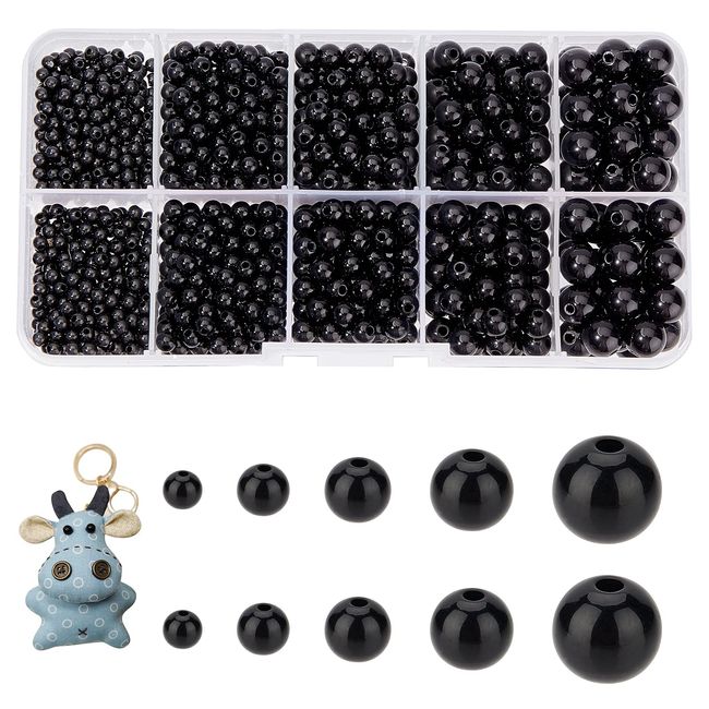 PH PandaHall Beads, 1380 Pieces, Plush Eyes, Animals, Doll Eyes, Toys, Eye Parts, DIY Sewing, Crafts, Handmade, Black, 5 Sizes 3mm/4mm/5mm/6mm/8mm