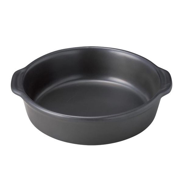 Banko Ware 18596 Oven Safe Au Gratin Dish, Cocotte, Diameter Approx. 5.7 inches (14.5 cm), Round Shape, Black, Microwave Safe, Made in Japan