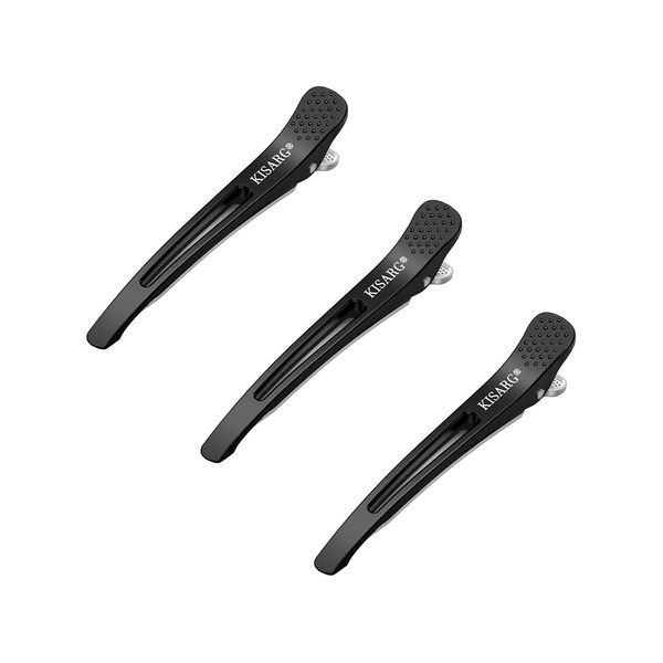 Duck Curl Professional Hair Clips, Hairdresser Curl Clip, Bangs, Barbers, Commercial Clips, No Traces, Anti-Slip, Bulk Purchase, Men's, Set of 3, 4.5 inches (11.5 cm), Black