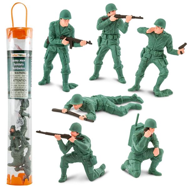 Safari Ltd. Army Men Designer TOOB - 6 Figurines: Prone, Kneeling, Standing Infantry, Staff Sergeant, Commander, Radio Operator - Educational Toy Figures For Boys, Girls & Kids Ages 3+