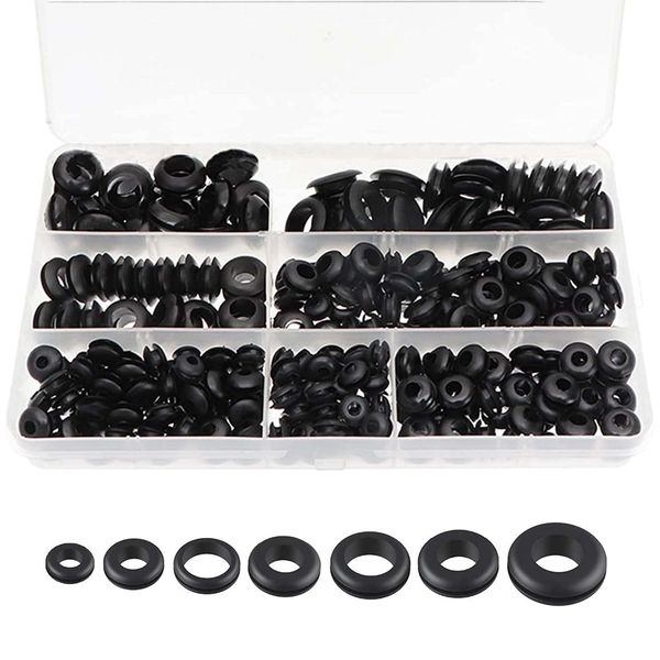 Cable Grommets, Rubber Grommets, Set of 260, Grommets, Grommet Set, Double Sided Protection, Wire Protection, Grommet Set, Rubber Bushing, 7 Different Sizes, Cable Protection