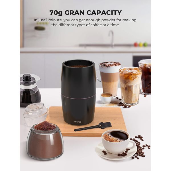 KYG Electric Coffee Grinder 300 W Motor 70 g Capacity Coffee Grinders Electric Safety Lock with 304 Stainless Steel Blades Coffee Bean Grinder Low Noise 45 dB for Coffee Beans,Spices, etc