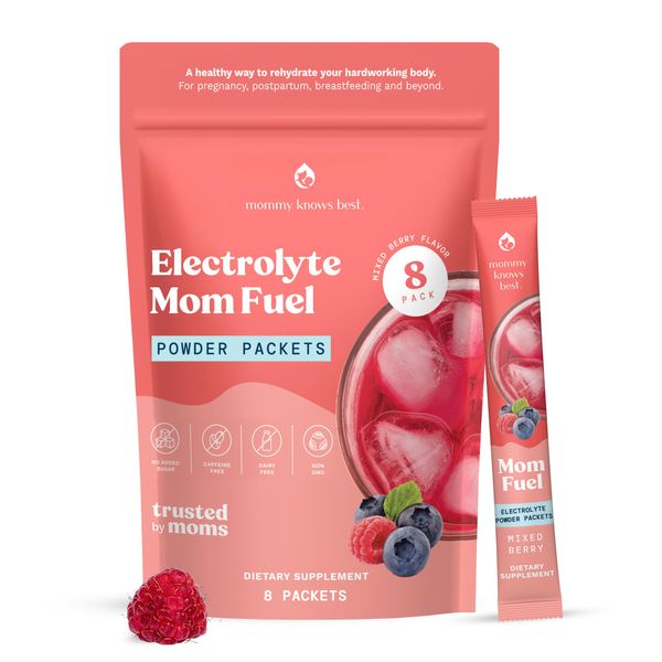 Mommy Knows Best Mom Fuel Electrolyte Drink Mix for Moms, Hydration Support - for Pregnancy, Prenatal, Electrolytes + Trace Minerals, Lactation Drink Mix Supplement (8 Count)