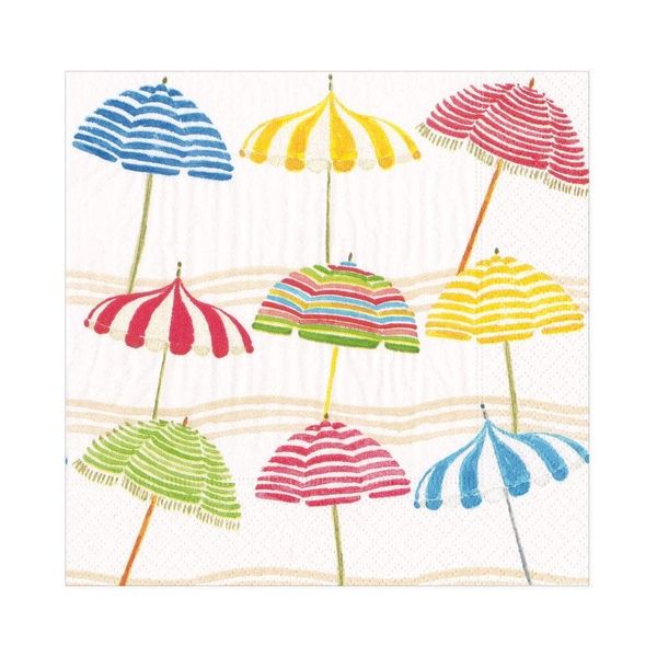 Caspari Beach Umbrellas Paper Luncheon Napkins, Two Packs of 20