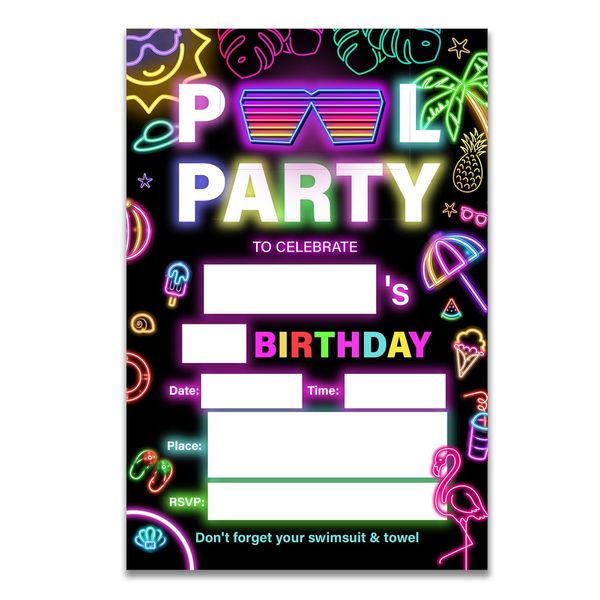 UPNEGE Pool Party Invitations Summer Pool Birthday Invitations with Envelopes Set of 20