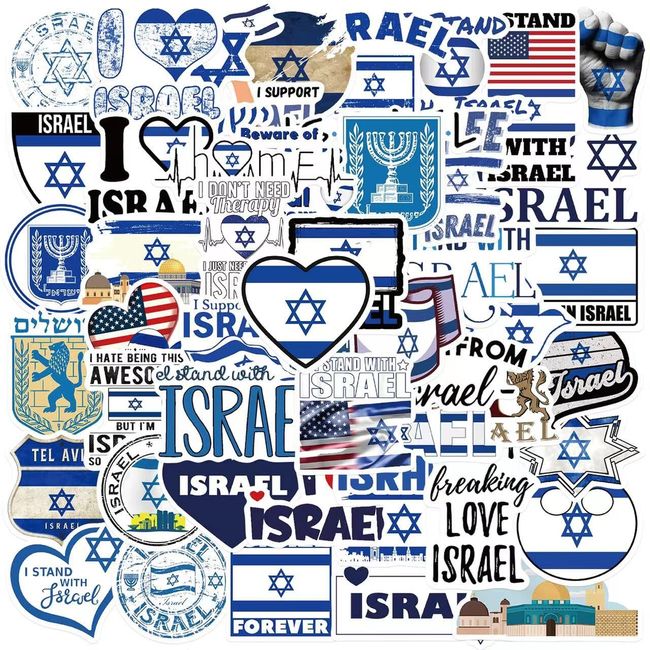 50PCS Israel Stickers,Stand with Israel Stickers,Israel Flags Decal,Waterproof Vinyl Israel Stickers for Bumper Water Bottle Car Decal