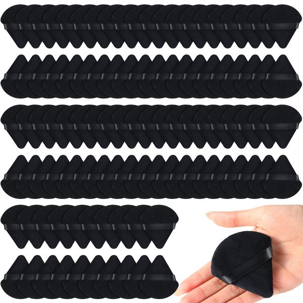 100 Pcs Powder Puff Face Soft Makeup Puff Triangle Powder Puffs for Loose Powder Mineral Powder Body Powder Velour Cosmetic Foundation Wet Dry Sponge Makeup Tools (Black)