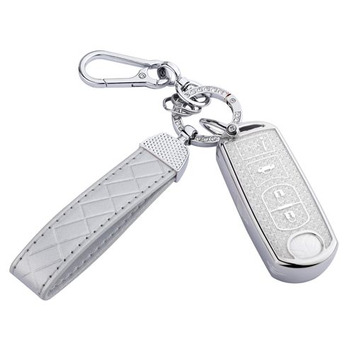 Seedwee for Mazda Key Fob Cover, Soft TPU Keys Protector Bling Key Fob Keychain for Mazda 3 6 8 Miata MX-5 CX-3 CX-5 CX-7 CX-9 Silver Clear