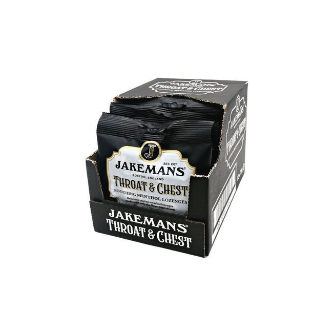 Jakemans Throat & Chest 73g - Pack of 12 - Soothing Menthol Lozenges - Suitable for Vegetarians