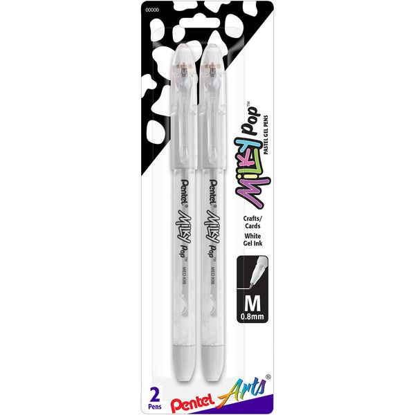 Pentel Arts Milky Pop Pastel Gel Pen, 0.8mm Medium Line, White Ink, Pack of 2 (K98PABP2W)