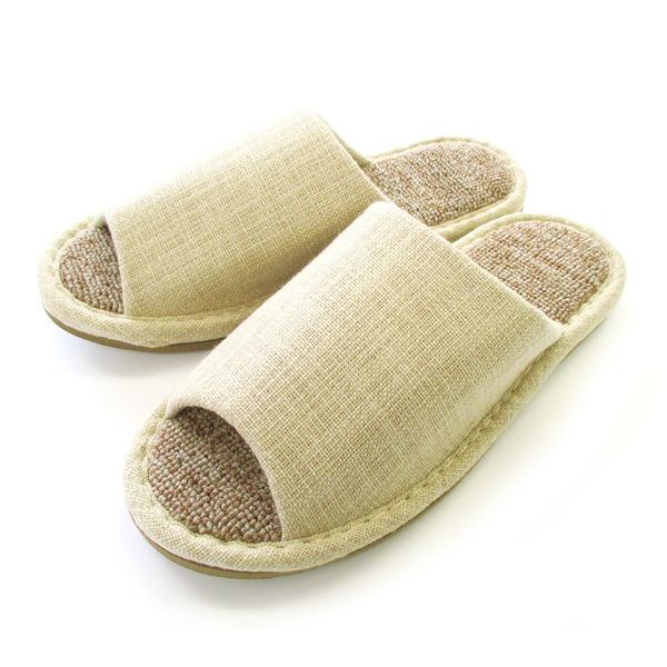 Ecru Carpet Pile Slippers with Pump Construction for Breathability (Beige, L)