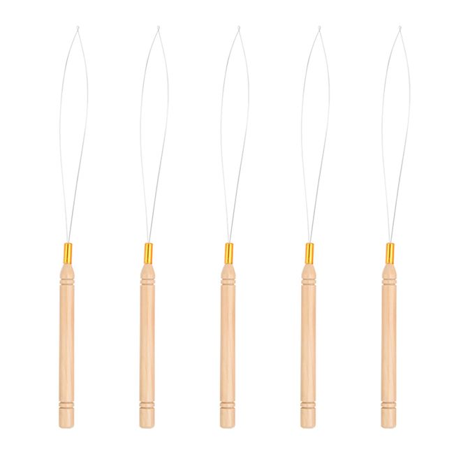 10 Pack Wooden Hair Extension Loop Needle Threader Pulling Hook Tool and  Bead Device Tool for