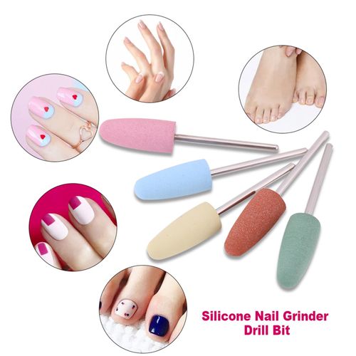 Cuticle Drill Bits for Nails Buffing Nail Bit 11×7×1 5pcs Nail Art Silicone Polisher Nail Grinders Drill Bits Manicure Machine Tools Smoothing Drill