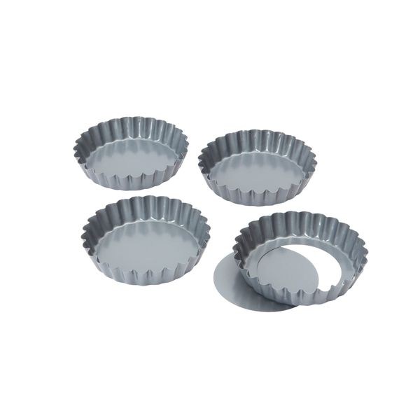 Dexam Non-Stick Loose Base Mini Quiche/Tart pan, Set of 4 10 cmx 1.75cm Set of 4, Grey, 17841492