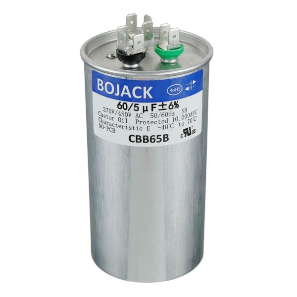 BOJACK 60+5uF 60/5MFD ±6% 370V/440V CBB65 Dual Run Circular Start Capacitor for AC Motor Run or Fan Start or Condenser Straight