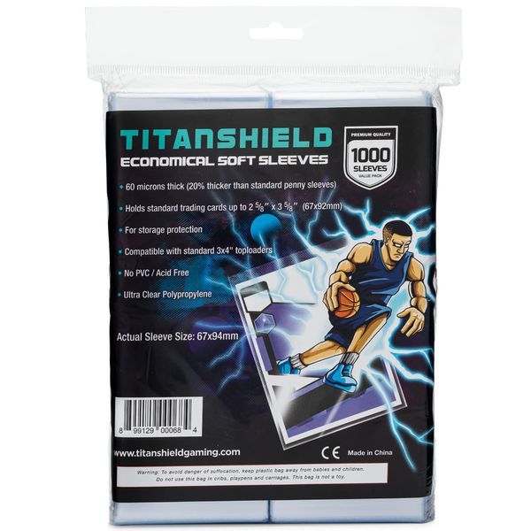 TitanShield Economical Soft Penny Card Sleeves 2-5/8” x 3-5/8” (67x94mm), Ultra Clear (500 Count)